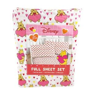 NEW Disney WINNIE THE POOH HEART Design 4 Piece Full Sheet Set
